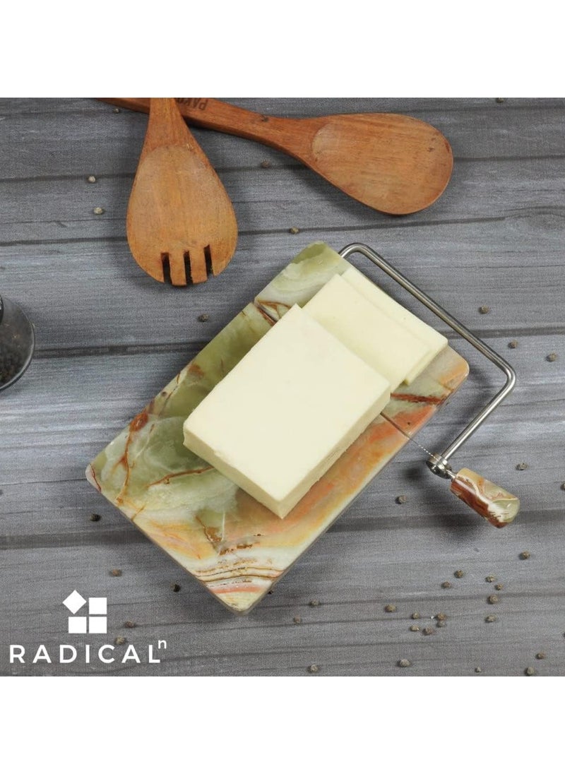 RADICALn Radicaln Marble Cheese Slicer Green Onyx 8"x5" Inch Cheese Cutter Handmade Cutting Board With Wire - Multi Purpose Kitchen Gadgets Soft Food Slicer, Butter Cutter - Comes With 4 Replacement Wires  - Image 4