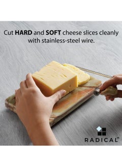 RADICALn Radicaln Marble Cheese Slicer Green Onyx 8"x5" Inch Cheese Cutter Handmade Cutting Board With Wire - Multi Purpose Kitchen Gadgets Soft Food Slicer, Butter Cutter - Comes With 4 Replacement Wires  - Image 3