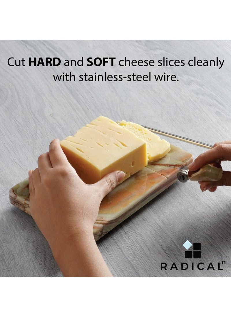 RADICALn Radicaln Marble Cheese Slicer Green Onyx 8"x5" Inch Cheese Cutter Handmade Cutting Board With Wire - Multi Purpose Kitchen Gadgets Soft Food Slicer, Butter Cutter - Comes With 4 Replacement Wires  - Image 3