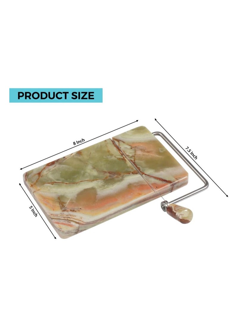 RADICALn - Radicaln Marble Cheese Slicer Green Onyx 8"x5" Inch Cheese Cutter Handmade Cutting Board With Wire - Multi Purpose Kitchen Gadgets Soft Food Slicer, Butter Cutter - Comes With 4 Replacement Wires - Image 1
