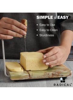 RADICALn Radicaln Marble Cheese Slicer Green Onyx 8"x5" Inch Cheese Cutter Handmade Cutting Board With Wire - Multi Purpose Kitchen Gadgets Soft Food Slicer, Butter Cutter - Comes With 4 Replacement Wires  - Image 2