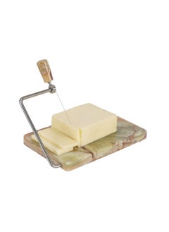 RADICALn Radicaln Marble Cheese Slicer Green Onyx 8"x5" Inch Cheese Cutter Handmade Cutting Board With Wire - Multi Purpose Kitchen Gadgets Soft Food Slicer, Butter Cutter - Comes With 4 Replacement Wires  - Image 1