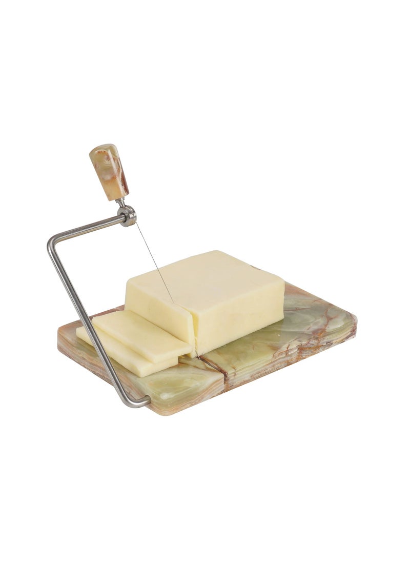 RADICALn Radicaln Marble Cheese Slicer Green Onyx 8"x5" Inch Cheese Cutter Handmade Cutting Board With Wire - Multi Purpose Kitchen Gadgets Soft Food Slicer, Butter Cutter - Comes With 4 Replacement Wires  - Image 1
