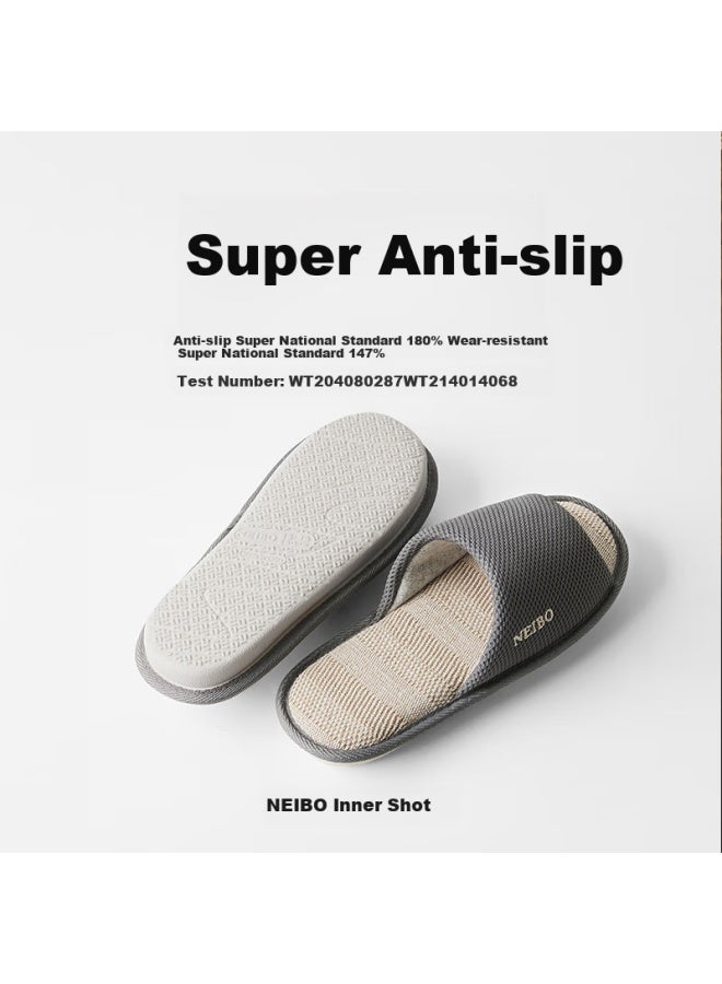 Neibo latex Cotton Linen Slippers Men's Spring And Autumn Oversized Anti-slip Anti-odor Linen Slippers Women Gray 39 - Image 3
