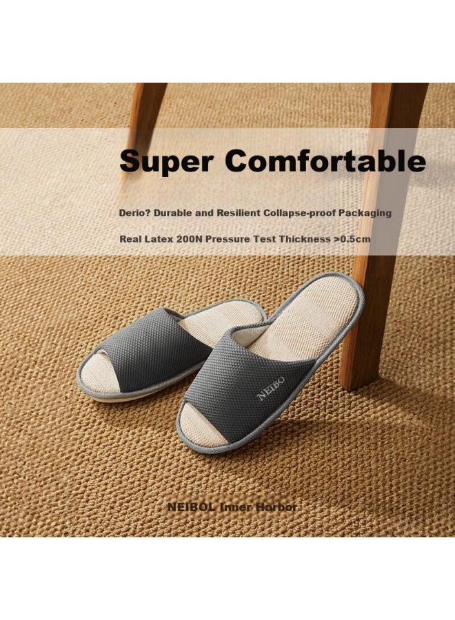 Neibo latex Cotton Linen Slippers Men's Spring And Autumn Oversized Anti-slip Anti-odor Linen Slippers Women Gray 39 - Image 1