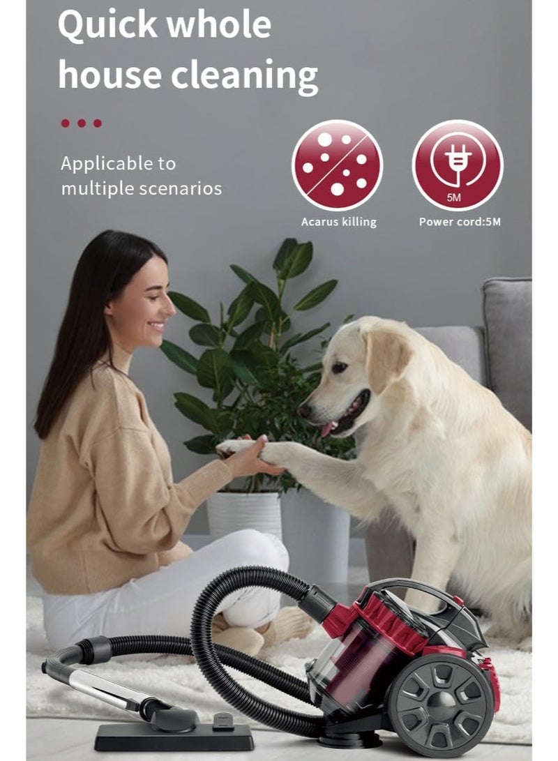 2600W Bagless Cylinder Vacuum Cleaner High Power Motor with Multi-Cyclone Suction  4-Stage HEPA Filter 1.5L Capacity & 5m Cable  for Pet Hair & All Floors - Image 3