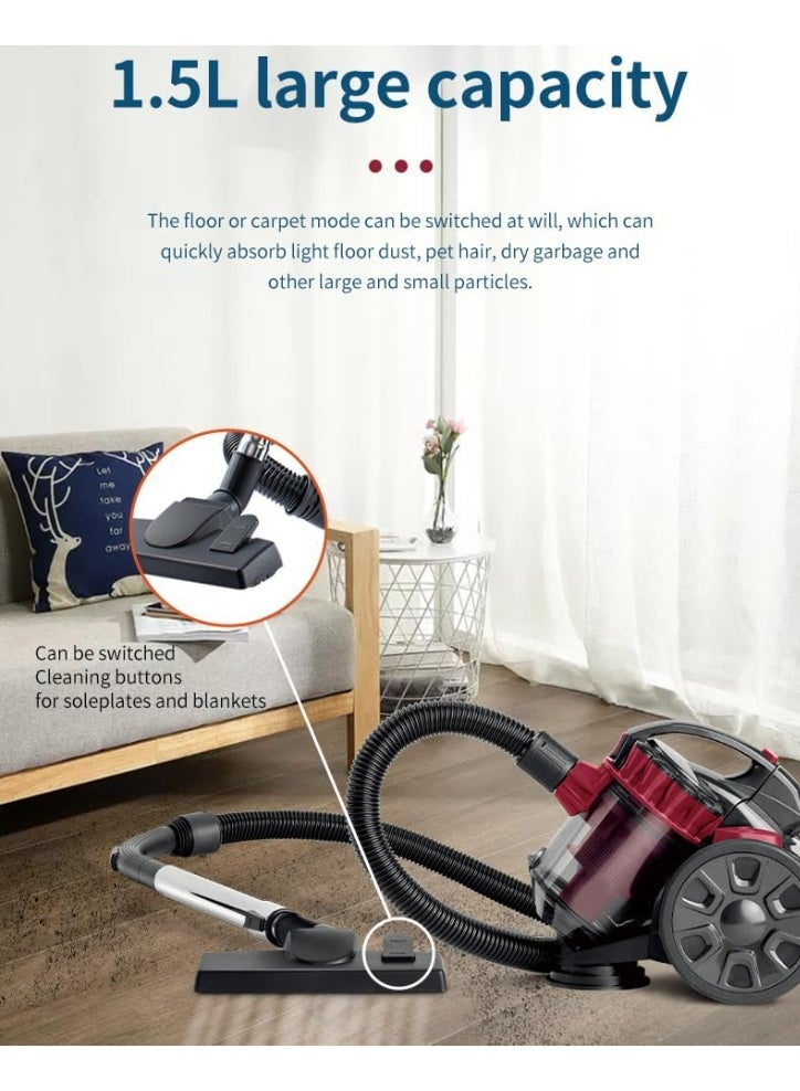 2600W Bagless Cylinder Vacuum Cleaner High Power Motor with Multi-Cyclone Suction  4-Stage HEPA Filter 1.5L Capacity & 5m Cable  for Pet Hair & All Floors - Image 2