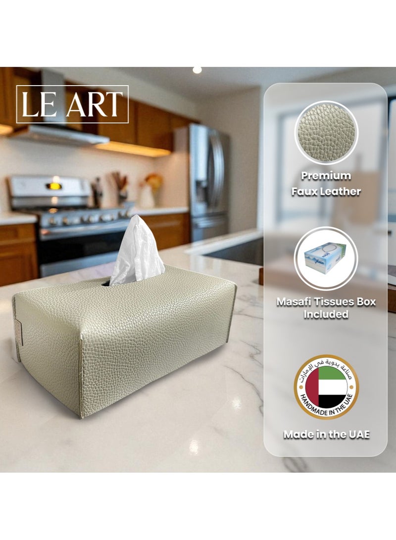 LeArt Leather Tissue Box Cover – Elegant Tissue Box Holder for Office Car Hotel Home Decor | Living Room Bedroom Bathroom | Facial Tissue Holder, Car Tissue Box Holder (Stone Grey) - Image 2