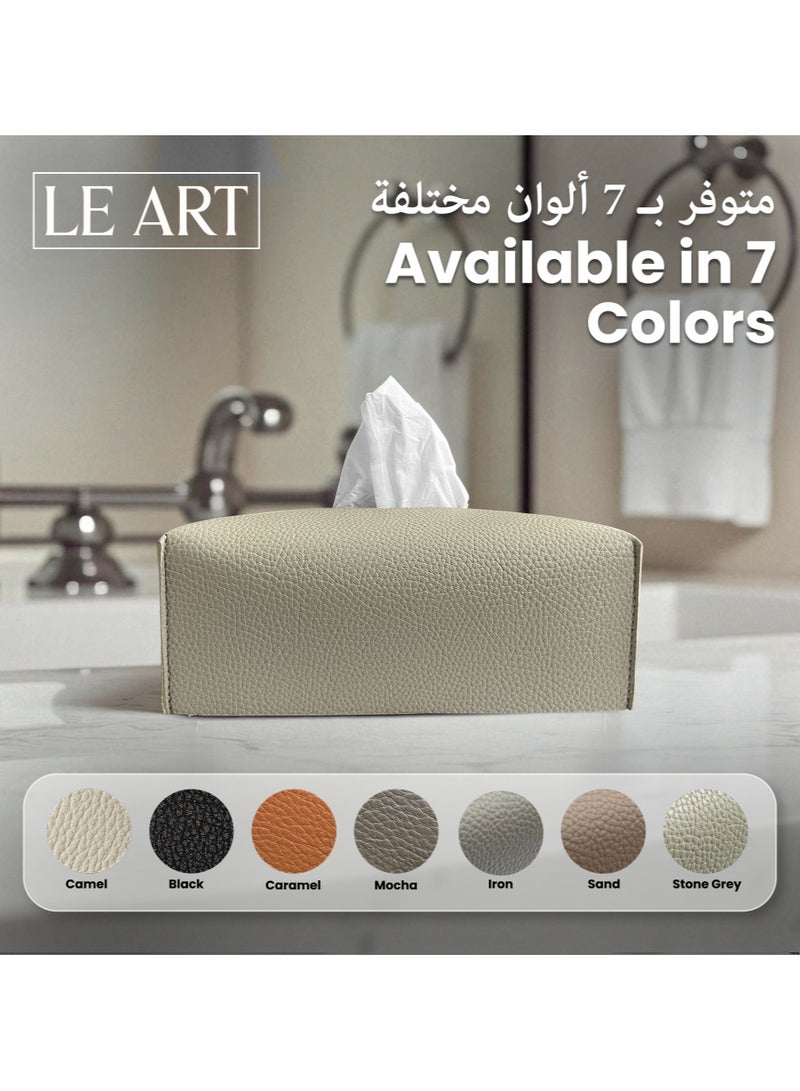LeArt Leather Tissue Box Cover – Elegant Tissue Box Holder for Office Car Hotel Home Decor | Living Room Bedroom Bathroom | Facial Tissue Holder, Car Tissue Box Holder (Stone Grey) - Image 5