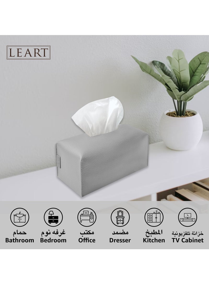 LeArt Leather Tissue Box Cover – Home Decorations for Living Room, Bedroom and Office | Car Tissue Holder | Tissue Holder | Tissue Box Holder for Car | Tissue Box Cover for Car (Stone Grey)  - Image 3