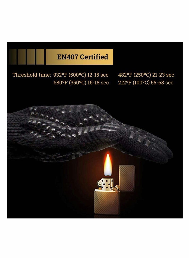 SYOSI BBQ Gloves, Pizza Oven Accessories, Grilling Gloves Heat Resistant Oven Gloves for BBQ, Grill, Cooking, Baking, Welding, Black (Black, 1 Pair) - Image 2