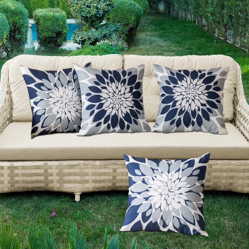 Qahing Pack of 4 Outdoor Waterproof Pillow Covers 18x18 Decorative Outdoor Throw Pillows Garden Square Cushion Cases for Patio Furniture, Couch, Tent Sunbrella, Bench, Navy Blue Grey - Image 2