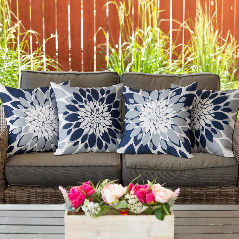 Qahing Pack of 4 Outdoor Waterproof Pillow Covers 18x18 Decorative Outdoor Throw Pillows Garden Square Cushion Cases for Patio Furniture, Couch, Tent Sunbrella, Bench, Navy Blue Grey - Image 4