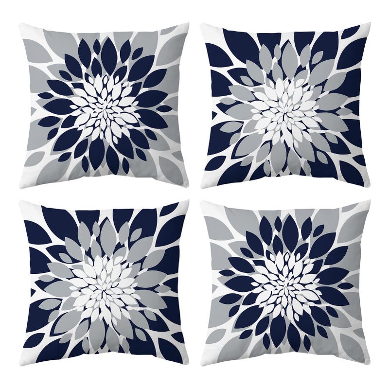 Qahing Pack of 4 Outdoor Waterproof Pillow Covers 18x18 Decorative Outdoor Throw Pillows Garden Square Cushion Cases for Patio Furniture, Couch, Tent Sunbrella, Bench, Navy Blue Grey - Image 1