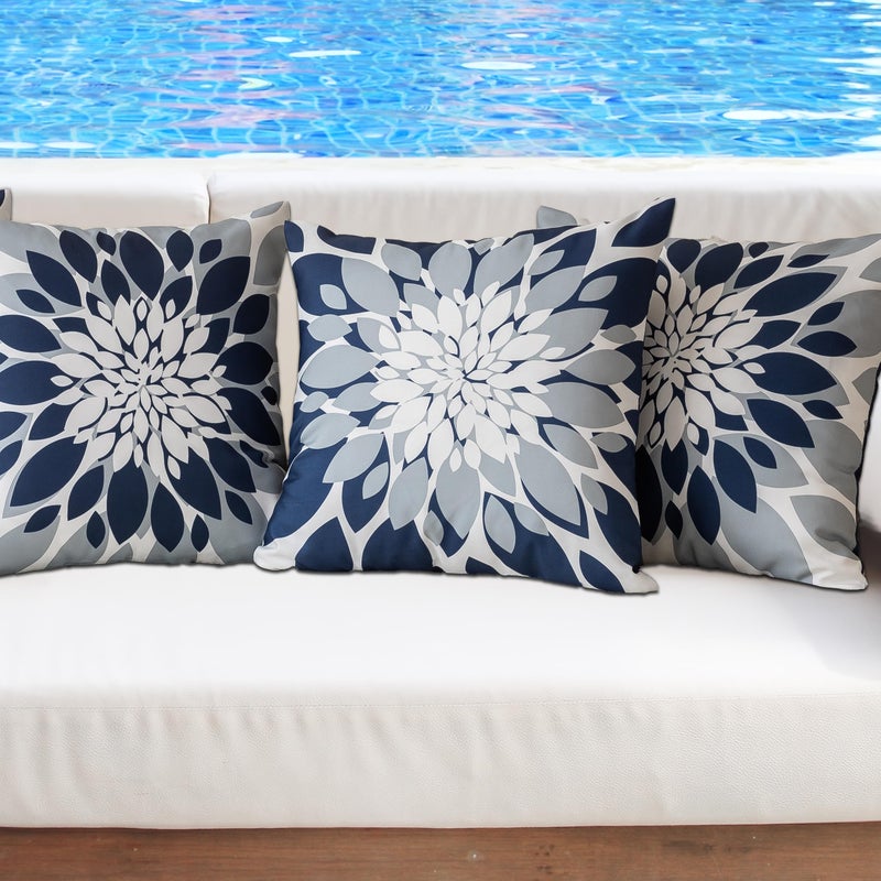 Qahing Pack of 4 Outdoor Waterproof Pillow Covers 18x18 Decorative Outdoor Throw Pillows Garden Square Cushion Cases for Patio Furniture, Couch, Tent Sunbrella, Bench, Navy Blue Grey - Image 3