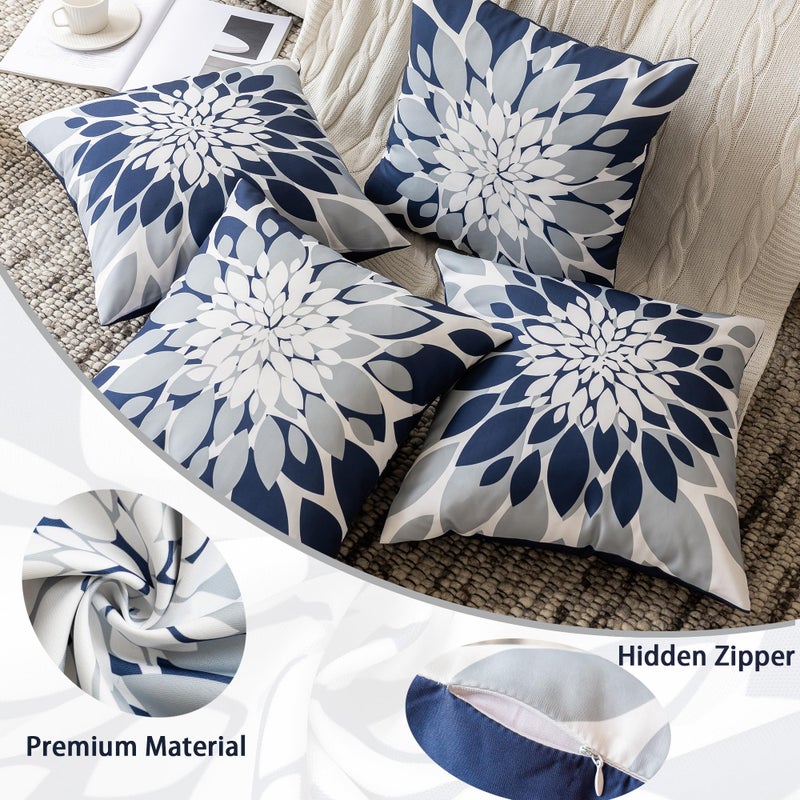 Qahing Pack of 4 Outdoor Waterproof Pillow Covers 18x18 Decorative Outdoor Throw Pillows Garden Square Cushion Cases for Patio Furniture, Couch, Tent Sunbrella, Bench, Navy Blue Grey - Image 5