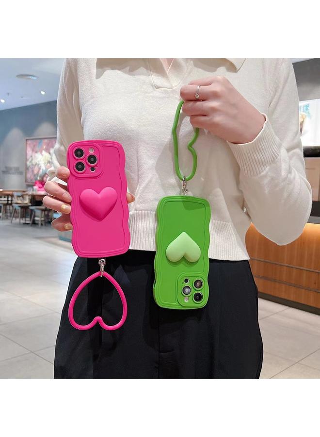 S-TOP Case For iPhone 14 Pro Max 3D Heart Skin-Feel Silicone Phone Case with Wristband - Image 3