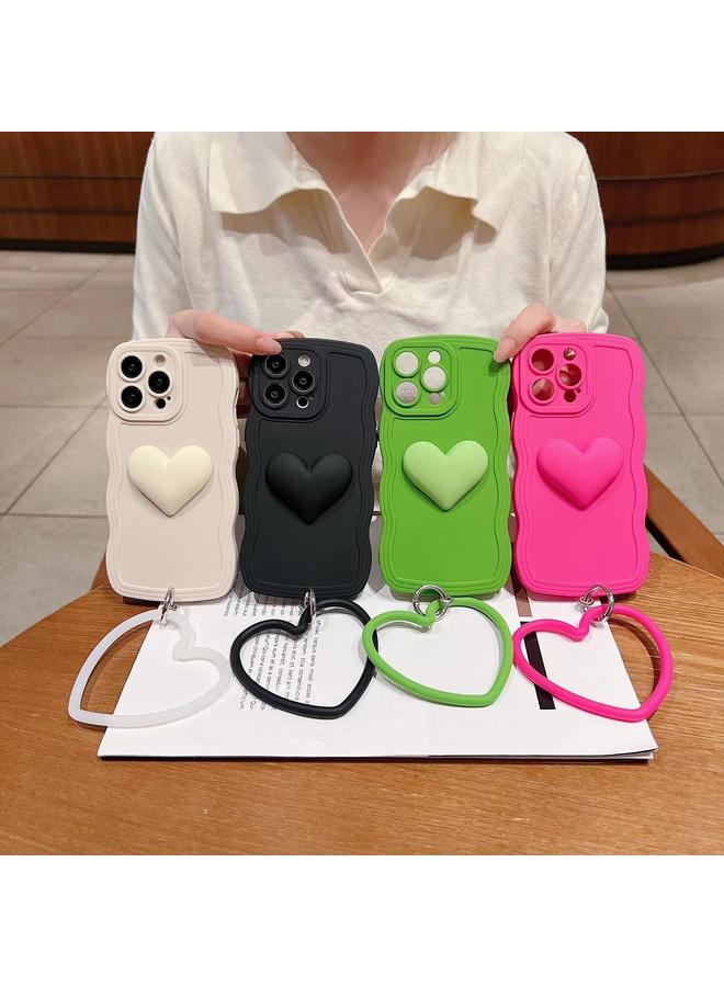 S-TOP Case For iPhone 14 Pro Max 3D Heart Skin-Feel Silicone Phone Case with Wristband - Image 2
