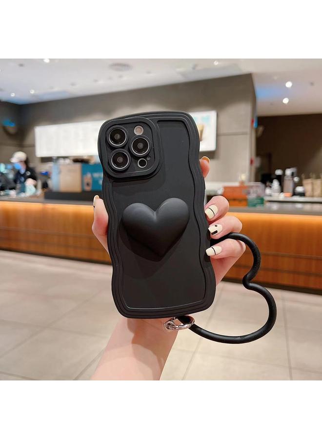 S-TOP Case For iPhone 14 Pro Max 3D Heart Skin-Feel Silicone Phone Case with Wristband - Image 1