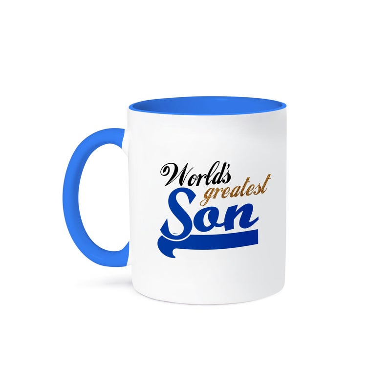 3dRose mug_151320_6 Worlds Greatest Son Best son in the world blue text on white in sporty font for your little boy Two Tone Blue Mug 11oz