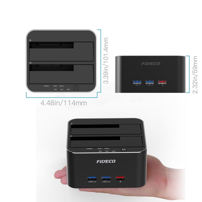 Tobo USB 3.0 to SATA Dual Bay External Hard Drive Docking Station for 2.5/3.5 Inch HDD SSD with Hard Drive Duplicator/Offline Clone Function/2 USB 3.0 Ports/1 USB Fast Charge Port, Support 16TB (TD-YPZ04-S2H-U3) - Image 2