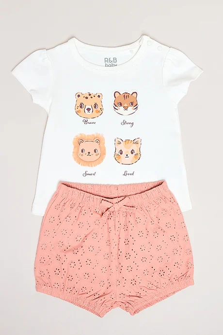 أر أند بي Printed T-Shirt and Shorts Set