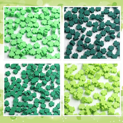 PEVOGON 100 Pcs St. Patrick's Day Polymer Clay Beads Mixed Heishi Spacer Bead Charms Supplies for DIY Bracelet Earring Necklace Jewelry Making (Clover) - Image 3