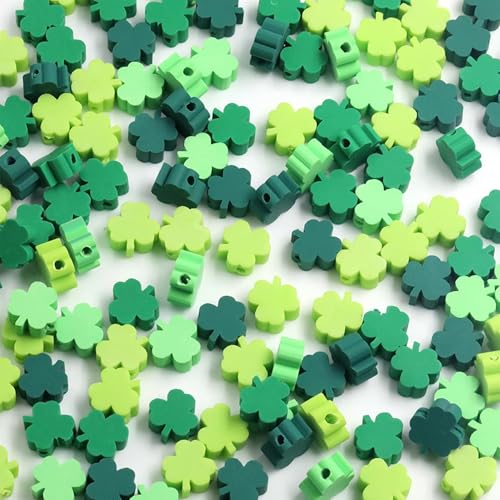 PEVOGON 100 Pcs St. Patrick's Day Polymer Clay Beads Mixed Heishi Spacer Bead Charms Supplies for DIY Bracelet Earring Necklace Jewelry Making (Clover) - Image 2