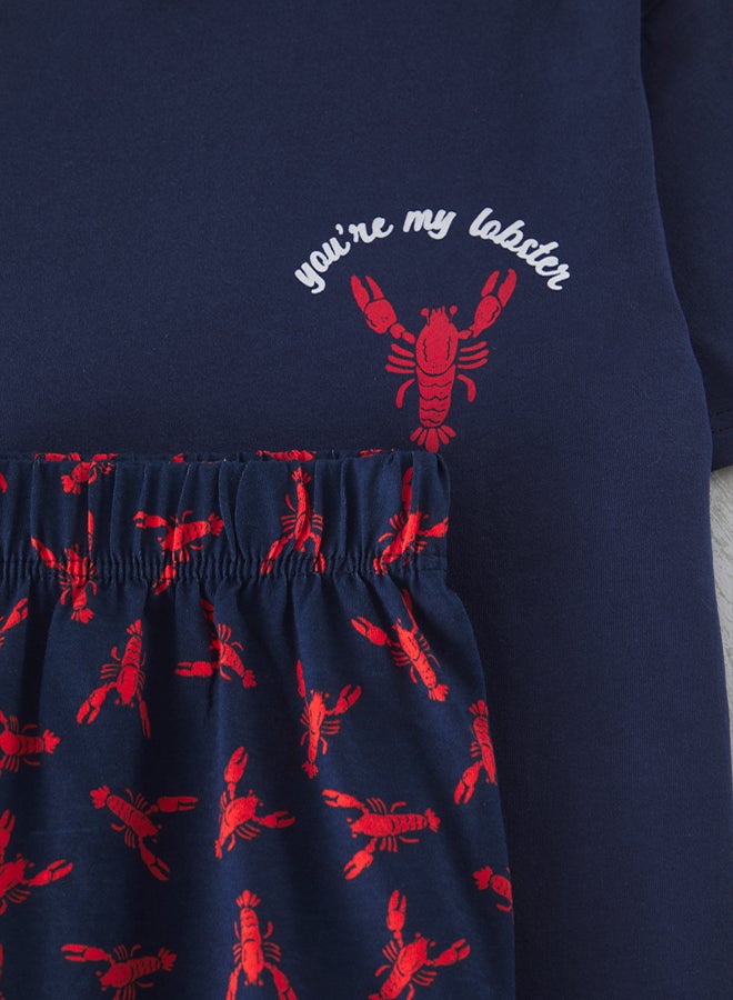trendyol Navy Blue Regular Fit Lobster Printed Knitted Pajama Set  - Image 3