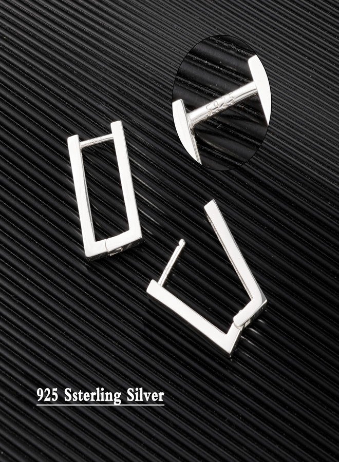 ALEXCRAFT 925 Sterling Silver Earrings Small Hoop Earrings for Women Silver Square Geometric Rectangle Hypoallergenic Earrings Minimalist Small Hoops Earrings for Women Trendy - Image 5