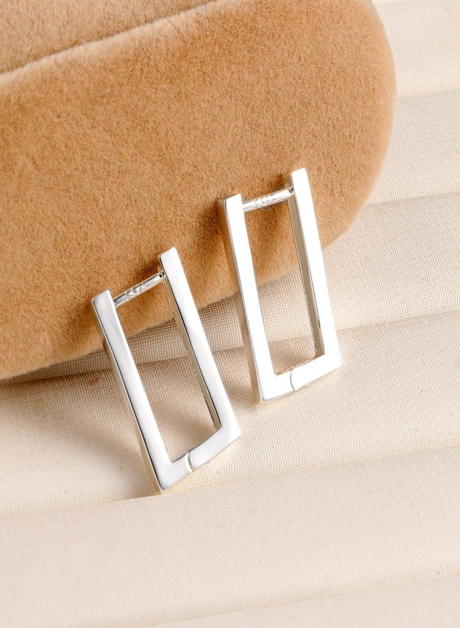 ALEXCRAFT 925 Sterling Silver Earrings Small Hoop Earrings for Women Silver Square Geometric Rectangle Hypoallergenic Earrings Minimalist Small Hoops Earrings for Women Trendy - Image 4
