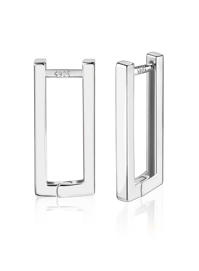 ALEXCRAFT 925 Sterling Silver Earrings Small Hoop Earrings for Women Silver Square Geometric Rectangle Hypoallergenic Earrings Minimalist Small Hoops Earrings for Women Trendy - Image 1