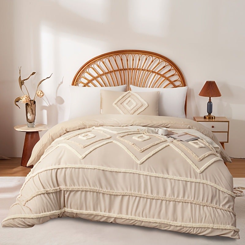 2pcs/3pcs Modern 3D Minimalist Tufted Design Bedding, Soft Microfiber Bedding with Zipper, Includes 1 Duvet Cover and 1/2 Envelope Pillowcases, No Insert, Available in Multiple Colors and Sizes, Suitable for Families and Students, All-Season Use - Image 1