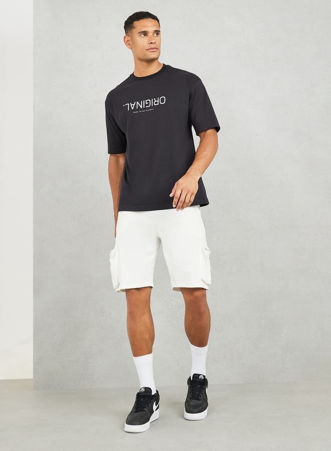 Styli Cotton Rich Oversized Original Upside Down Text Print T-Shirt - Image 2