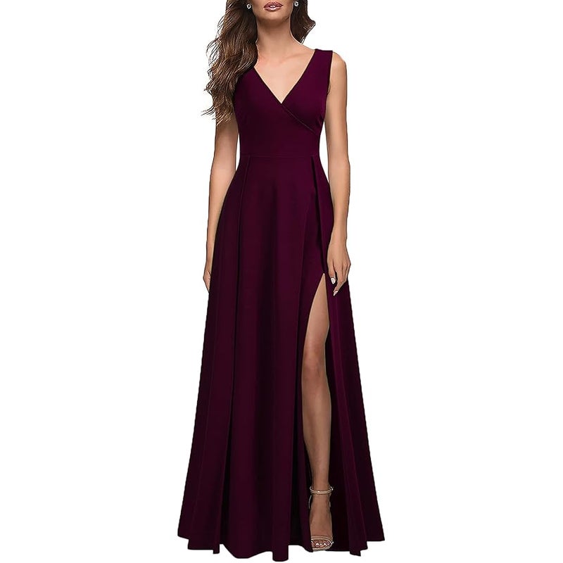MUSHARE Women's V Neck Sleeveless Split Formal Dress Cocktail Party Prom Long Dresses - Image 1