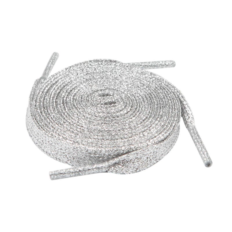 5Chaos Glitter Metallic Sparkle Shoelaces, Sparkly Shiny Shoe Laces for Women Kids Girls Men, Fun Funky Shoestring with Aglets 1Pair (39" (100CM), Metallic Silver) - Image 1