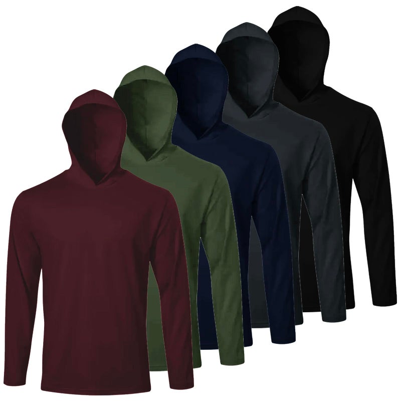 LeeHanTon 5 Pack Men's Hooded UPF 50+ Sun Protection T Shirts Breathable Long Sleeve Athletic Fishing Shirts Rash Guards Shirt XL - Image 1