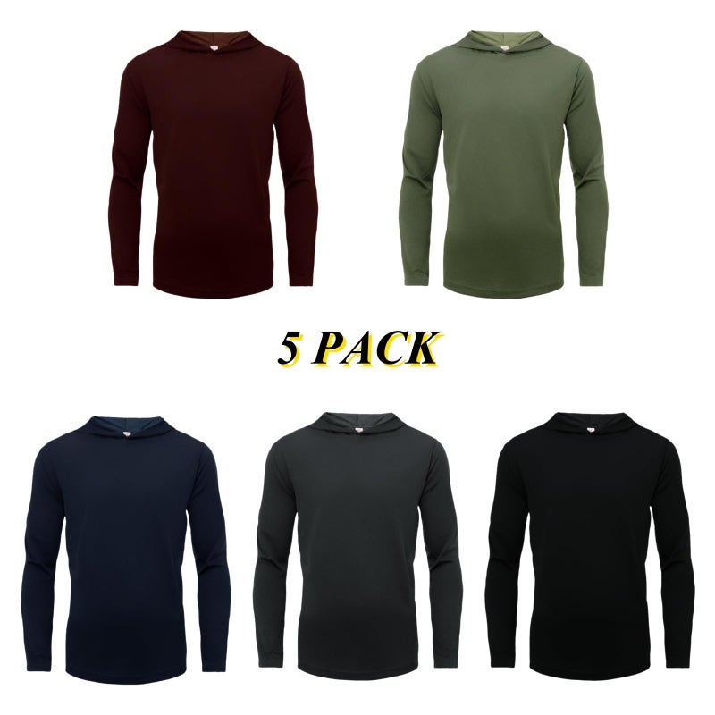 LeeHanTon 5 Pack Men's Hooded UPF 50+ Sun Protection T Shirts Breathable Long Sleeve Athletic Fishing Shirts Rash Guards Shirt XL - Image 3