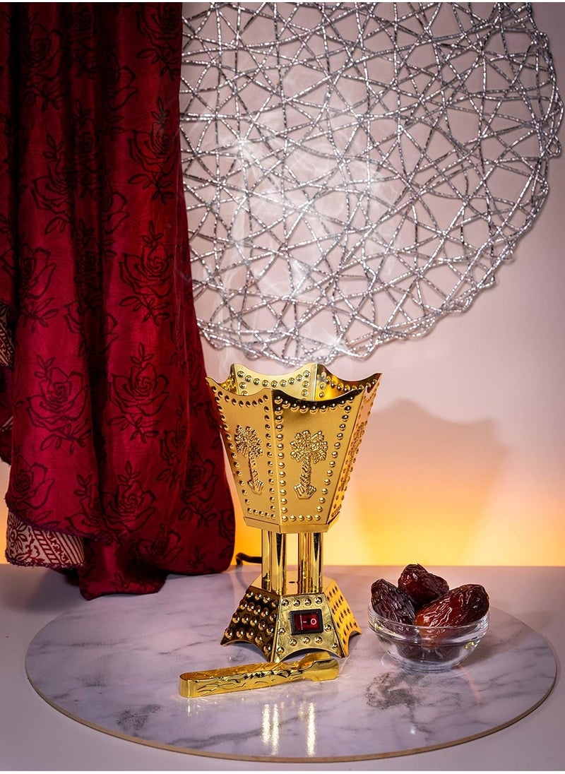 أب ستايل مبخرة معدنية كهربائية، بخور عربي/ عود/ مبخرة عود، مبخرة عود، مبخرة عربية/مبخرة (مبخرة) - مبخرة عود ذهبية  - Image 1