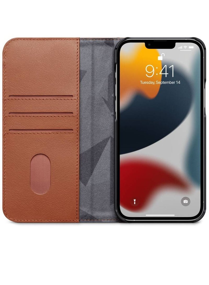 محفظة جلدية فاخرة قابلة للطي مقاومة للصدمات مع غطاء حامل بطاقة لهاتف iPhone 13 Pro Max بني - Image 3