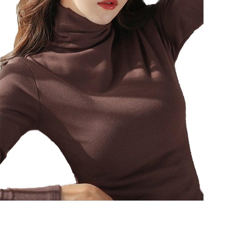 Thin Velvet Pure Color T-Shirt For Women Spring & Fall New Turtleneck Bottoming Shirt Long-Sleeved Korean Style Women'S Slim Fit - Image 5