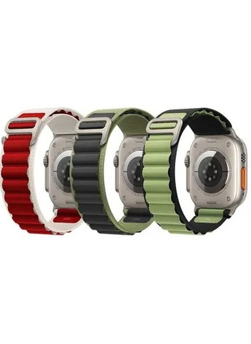 Rabos - 3Pack for Apple Watch Alpine Loop Band 49mm/45mm/44mm Nylon Woven Sport Strap Compatible with iWatch Series 8/Ultra/7/SE/6/5/4/3/2/1 Red,White/Green,Black/Black,Green - Image 1