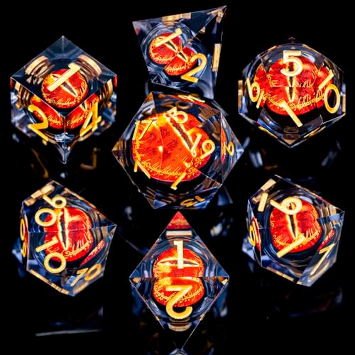 ARUOHHA DND Resin Dice Gazes Eye Dice Black Gold Liquid Core Flaming RPG Sharp Edged Dice Set with Gift Box Polyhedral D and D Dice Set Compatible with Dungeons Dragons Role Playing Game D20 D6 - Image 5