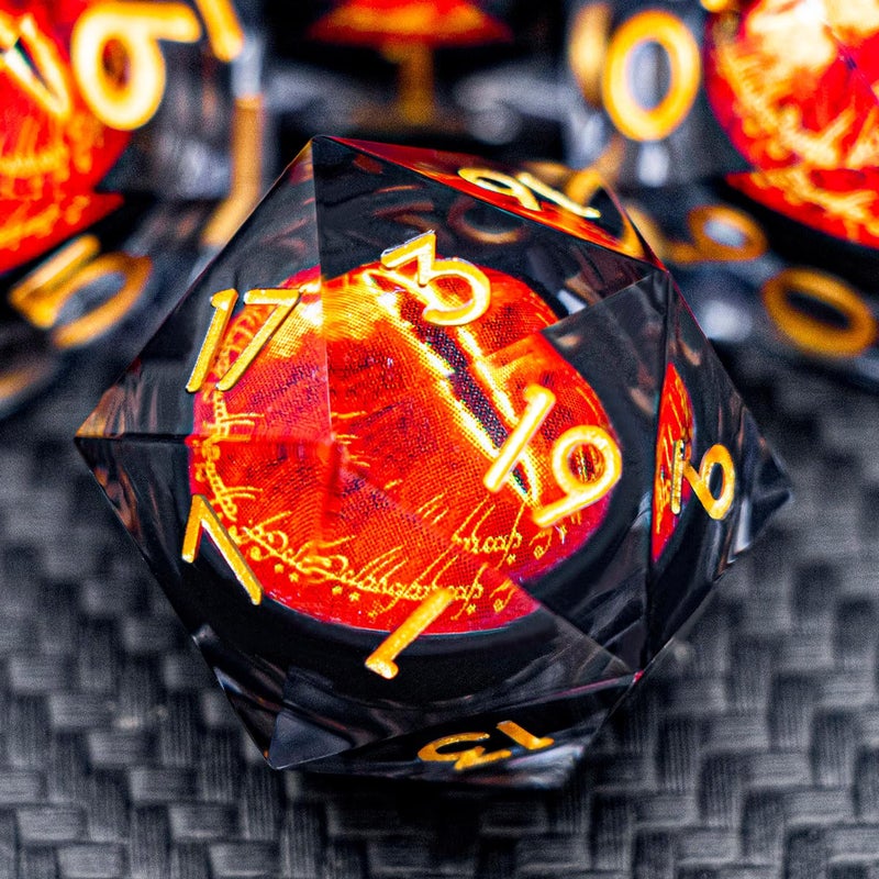 ARUOHHA DND Resin Dice Gazes Eye Dice Black Gold Liquid Core Flaming RPG Sharp Edged Dice Set with Gift Box Polyhedral D and D Dice Set Compatible with Dungeons Dragons Role Playing Game D20 D6 - Image 3