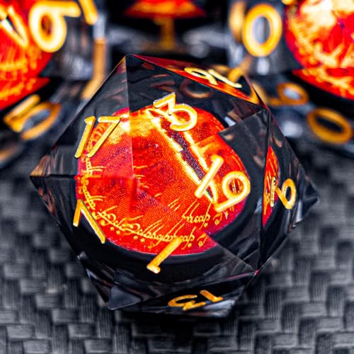 ARUOHHA DND Resin Dice Gazes Eye Dice Black Gold Liquid Core Flaming RPG Sharp Edged Dice Set with Gift Box Polyhedral D and D Dice Set Compatible with Dungeons Dragons Role Playing Game D20 D6 - Image 1
