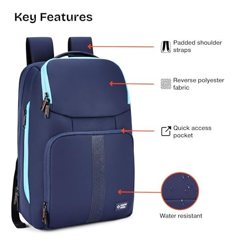 Nasher Miles Newark Corporate Backpack | Premium Reversed Polyester Laptop Backpack 30L | Ideal for Office, College, School & Travel | Men, Women, Boys, Girls (Navy Blue) - Image 2