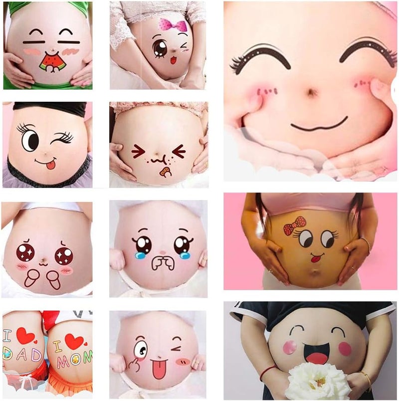 Nana ALINILA 12 Sheets Face Pregnant Belly Bump Belly Casting Kit Pregnancy Gifts for Pregnant Women Facial Expressions Pregnancy Baby Bump Belly Stickers Maternity Week Stickers - Image 1
