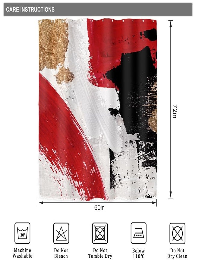 ريديكور ستارة حمام من رييديكور باللونين الأحمر والأسود، مقاس 60 سم عرض × 72 سم ارتفاع، بتصميم تجريدي عصري بسيط مستوحى من اللوحات الزيتية، مصنوعة من قماش بوليستر مقاوم للماء، مع 12 خطافًا بلاستيكيًا. - Image 5