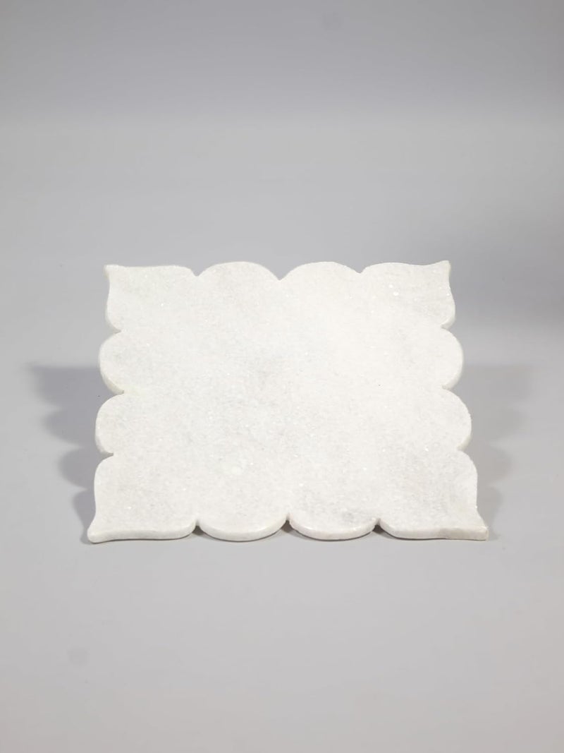 Marbique Indian Marble Decorative Tray Handcrafted Multipurpose Tray for Puja Decor and Serving EcoFriendly Elegant Gift for Home Festivals Weddings 2222 cm Square - Image 1