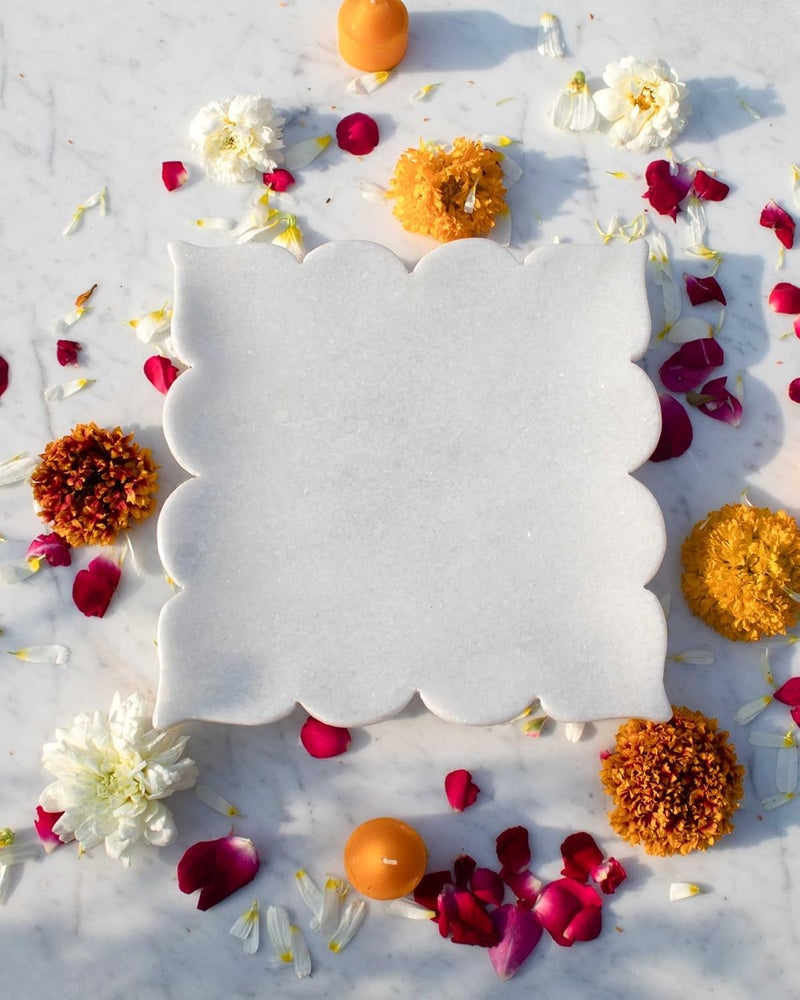 Marbique Indian Marble Decorative Tray Handcrafted Multipurpose Tray for Puja Decor and Serving EcoFriendly Elegant Gift for Home Festivals Weddings 2222 cm Square - Image 4